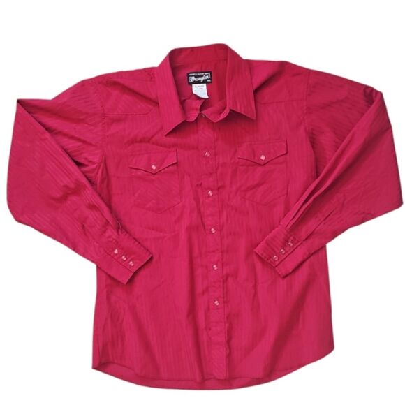 Wrangler Retro 80s Red Western Pearl Snap Button Shirt Sz XL Cowboy Rodeo - Picture 7 of 13